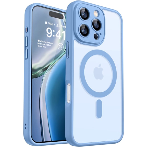Magnetisk etui til iPhone 16 Pro Max med fuld kamerabeskyttelse [Kompatibel med Magsafe] [Gennemskinnelig mat] Beskyttende telefonetui, mat sort Light Blue iPhone 16 Pro Max