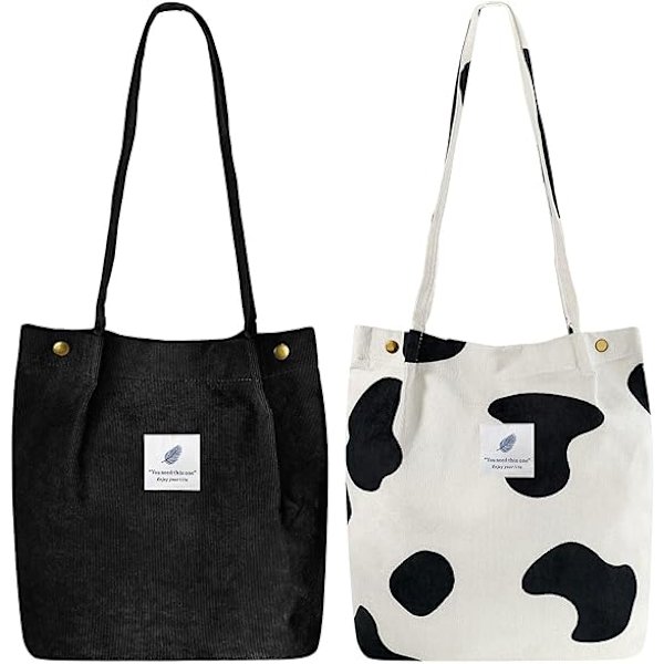 Kordväv Tote Bag för kvinnor Canvas Axelväska med Innerficka