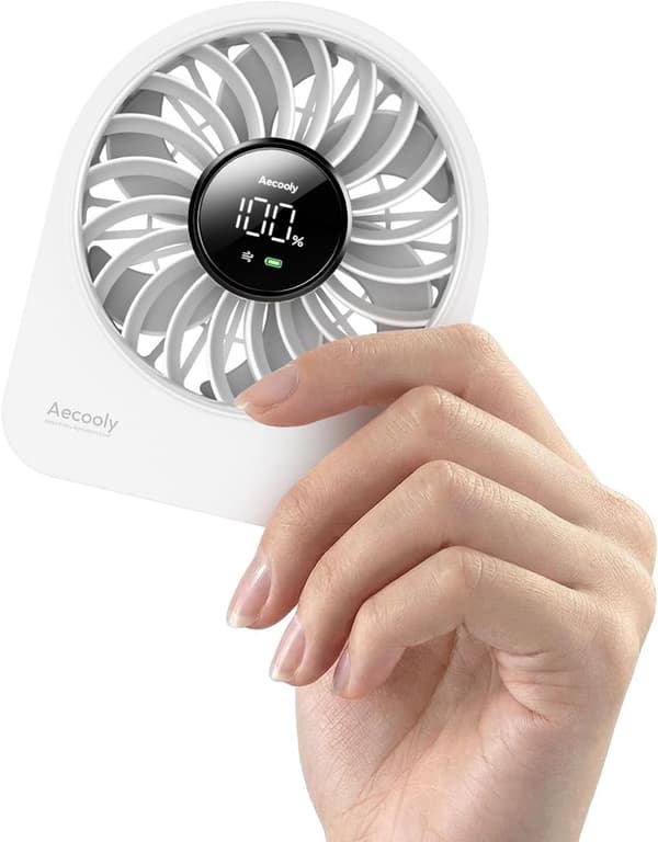 Compact USB Desk and Handheld Fan, 4 Modes, Quiet and Rechargeable, 180° Adjustable Mini Fan for Home and Work White