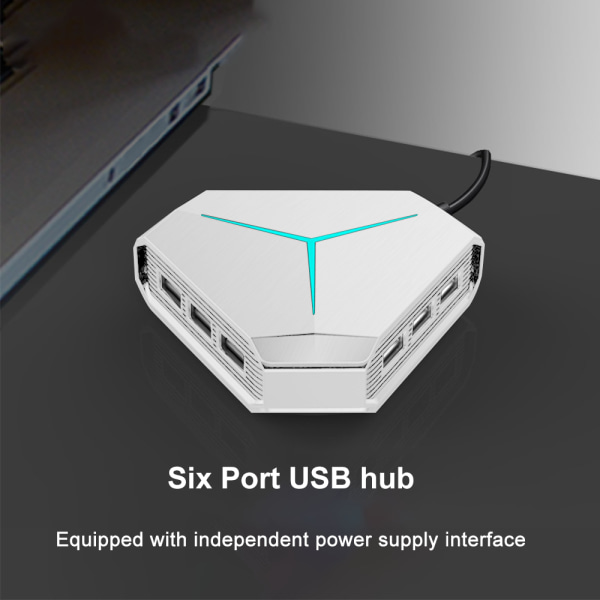 USB hub splitter ABS udvidelseshub interface bærbar computer U disk højhastighedsekspander-Børstet hvid USB2.0+ seks porte