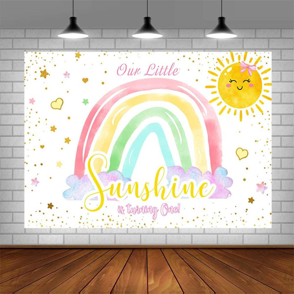 7x5ft sateenkaari auringonpaiste syntymäpäivätausta vauva tyttö 1. syntymäpäiväkoristeet Meidän pieni auringonpaisteemme täyttää yhden valokuvauksen B CQ296 0
