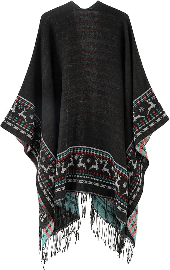 1 stk sort fleece poncho dame kappe retro åben kvindelig vinter