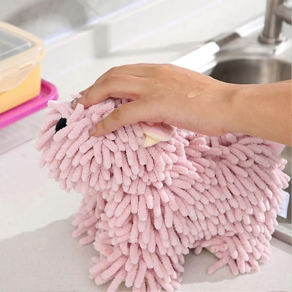 Chenille Håndklæde til Hvalpe – Sød Hundeform & Absorberende – til Badeværelse, Køkken, Hænder, Multifunktionelt Pink