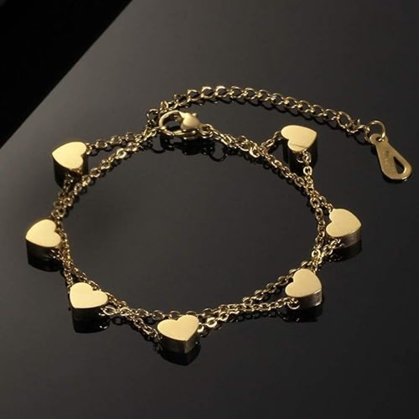 Rostfritt stål hjärta pärlor Charm Chain Linked Strand armband