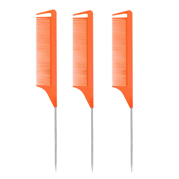 Råttkammar med delningskam: 3-pack råttkammar, lång stålstift råttkam, hårkammar-orange