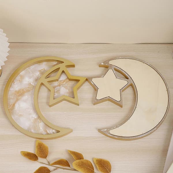 Elegant Eid-bricka med stjärn- och månformade Eid-hemtillbehör Perfekt för Eid-firande och heminredning