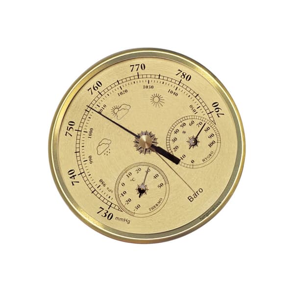 130 mm analogt barometer med termometer og hygrometer - 3-i-1 værstasjon gull