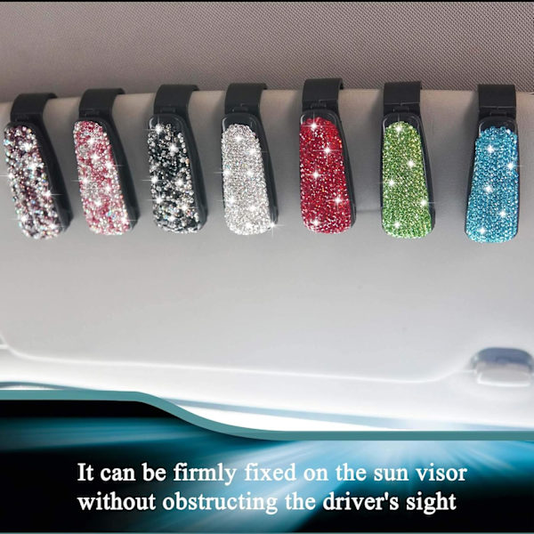 2 st glasögonhållare för solskydd i bilen, Bling Crystal Rhinestones glasögonklämma Hängfäste med biljettkortklämma för kvinnor flickor