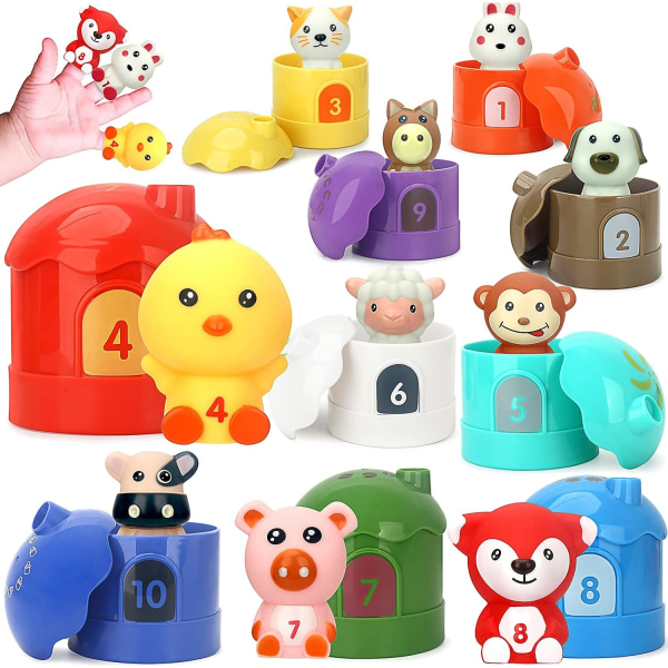 Montessori Learning Toy - 20st Farm Animals Finger Leksaker och lador för sortering, räkning, matchning och finmotoriska spel, pedagogiska sensoriska leksaker Present