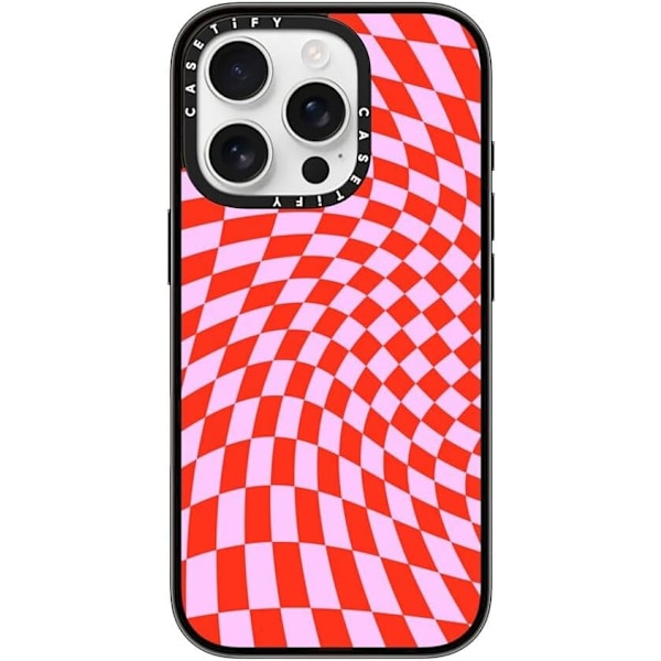 Kompakt iPhone 16 Pro Max Deksel [Lettvekt / 1,2 m 2X Militær Grad Fallbeskyttelse/Slank] - Kirsebær - Klar Svart Strawberry Checkers iPhone 16 Pro
