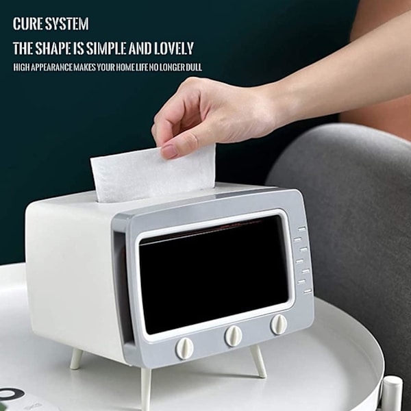 Kudoksen laatikko peite Retro TV puhelimen pidike teline monitoiminen kudoksen laatikko pidike keittiöön makuuhuoneeseen toimistoon olohuoneeseen kylpyhuoneeseen kudoksen peite harmaa