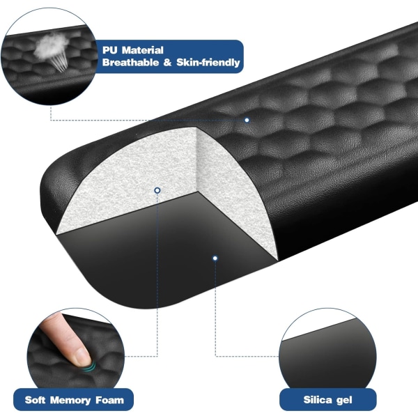 Keyboard- og Mus-Håndledsstøtte Sæt, Ergonomisk Håndledsstøttepude til Kontor Hjem Skole Skrivebord Computer Laptop Notebook, Anti-Slip, Smertelindring (Sort)