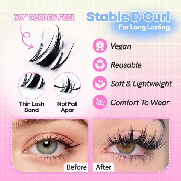Eyelash Extension Set, Natural, Thick, Curled, Segmented, Heat-Sealed, Large Capacity Lashes, 44 Rows, 880 Clusters [30P+40P+60P+80] Lash Book
