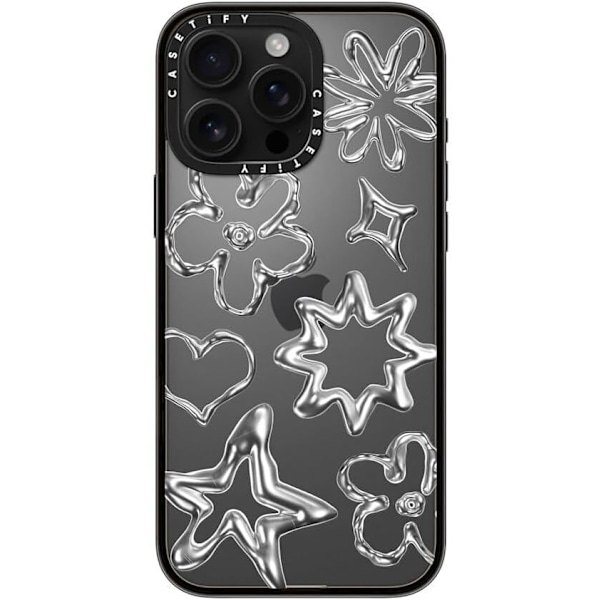 Kompakt iPhone 16 Pro Max Deksel [Lettvekt / 1,2 m 2X Militær Grad Fallbeskyttelse/Slank] - Kirsebær - Klar Svart Chrome Doodles iPhone 16 Pro Max