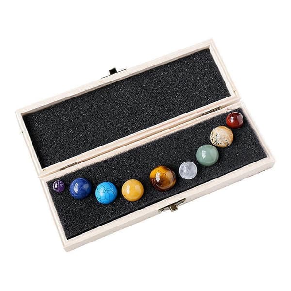 Naturlig Krystal 9 Planeter Kugle Solsystem Sol Sten Perler Healing