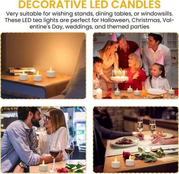 Rechargeable LED Tea Lights, With Remote Control and Timer, Set with Candles and Charging Base, Decorative Lights for Halloween, Parties, and Table Decor 4 pcs
