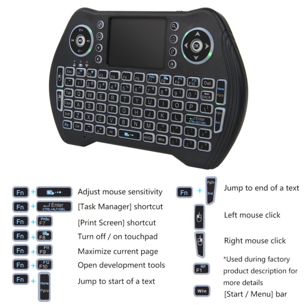 Mini trådløst tastatur, 2,4 GHz trådløs mini tastaturcontroller, kompatibel med Android TV Box-baggrundsbelyst litiumbatteri