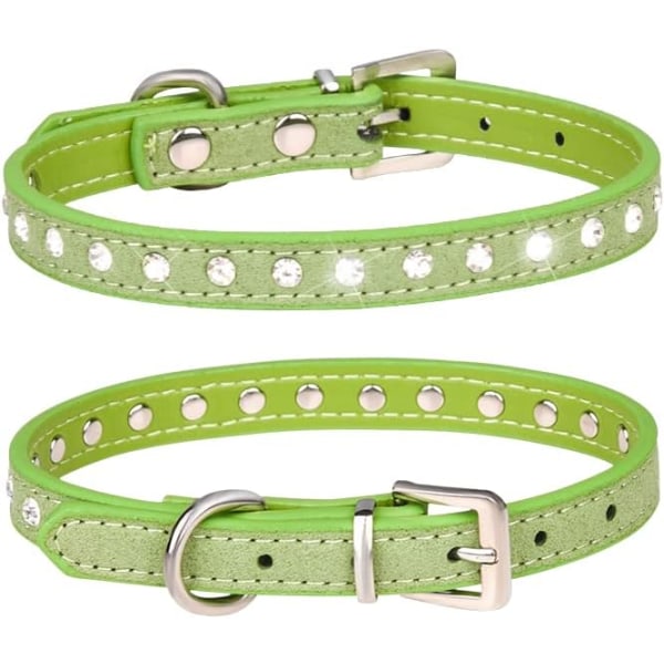 Söt, bländande och elegant mockahalsband med 1 rad strass för små husdjur, katt, hund, valp (M, grön)
