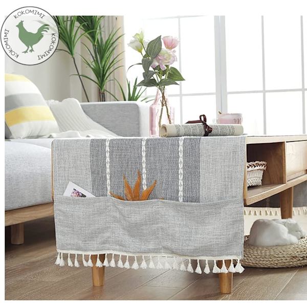 Bomuldslinned dug med sidelomme, smudsafvisende, rektangulær dug til kaffe, stue, altan, have dug 60x160cm