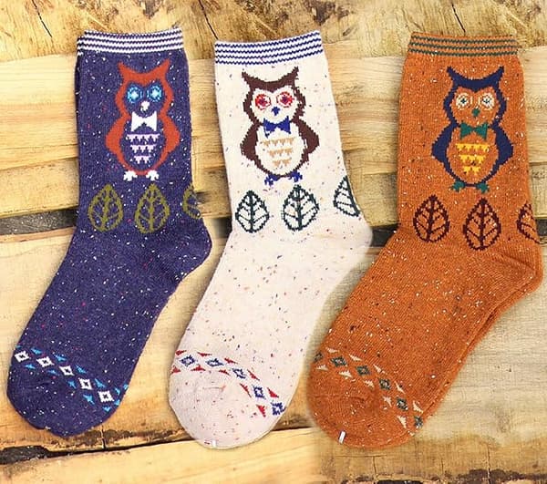 Owl 3 Pairs Women's Socks Warm Thermal Wool Socks Knitted Women's Socks