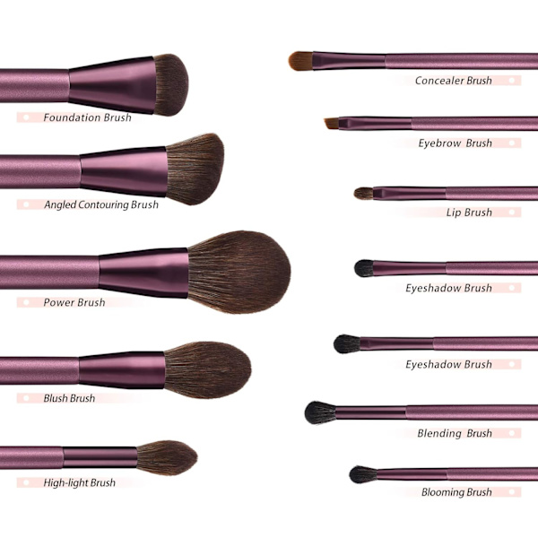 12 stk. Makeup-børster, Premium Professionelle Makeup-børste Sæt Syntetiske Kosmetiske Børster til Foundation Blending Blush