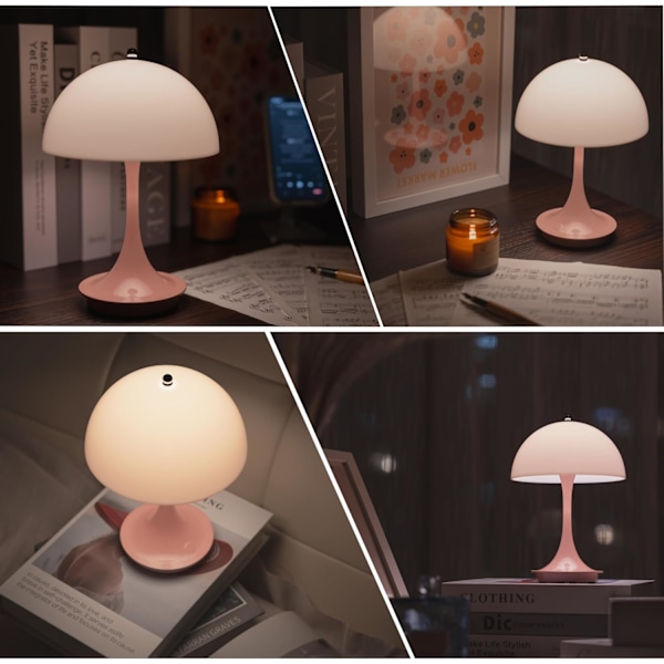 Trådlös Bärbar Laddningsbar Liten Svampbordlampa Söt Mini Dimbar Touch Batteri LED Bordlampa Pink