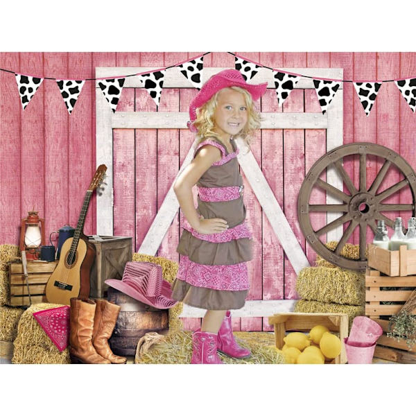 7x5ft Länsimainen lehmä valokuva tausta Pink Cowgirl taustat valokuvaukseen Pink Barn tausta