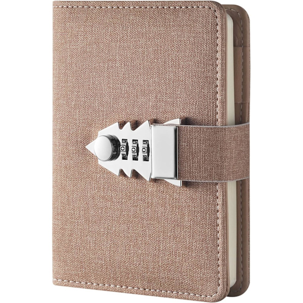 Låsbar dagbog med lås, genopfyldelig skrive notesbog med kombinationslås, lommebog kodeord notesblok med penneholder（Beige）