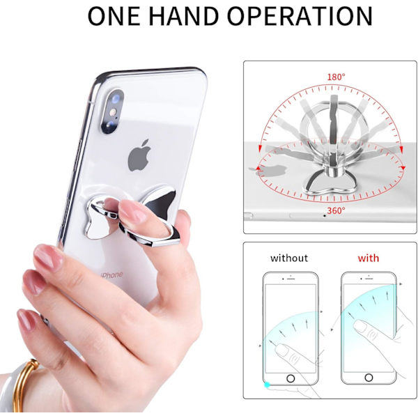 Metall Mobiltelefon Finger Ring Stabilitet Hållare Baksida Stativ Hopvikbar Handgrepp Knopp Loop Bilfäste Haka Kickstand(Rose Gold)