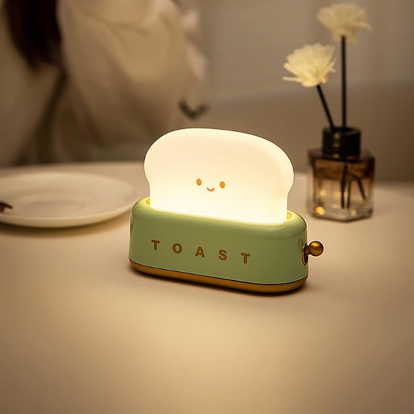 Toast nattlampa, dimbar LED bröd nattlampa uppladdningsbar skrivbordslampa med timer (grön)
