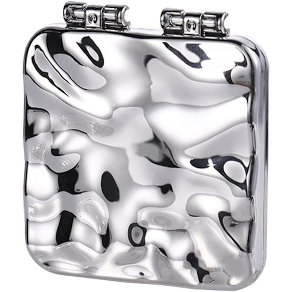 Liten spegel, dubbla hopfällbara glasögon, mini handhållen skrivbordsstativ, galvaniserad smink spegel.kvinna-Silver