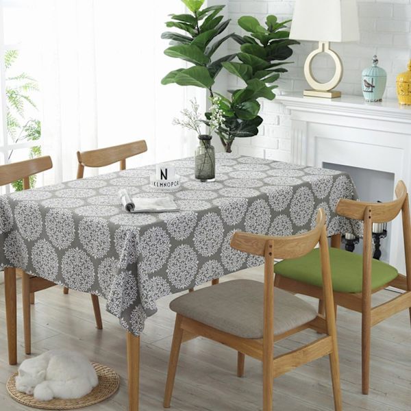 Retro Grå Dug - Rektangulær Dug i Bomuld og Hør - Velegnet til Indendørs og Udendørs (Grå, 140×140cm)