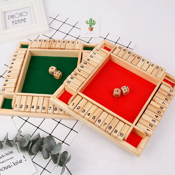 Deluxe 4-spelare Shut The Box Träfålla Klassiskt Tärningsspel red
