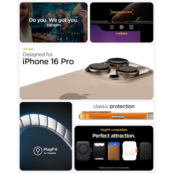 Spigen Cover til iPhone 16 Pro Max, Classic C1 MagFit Designet til Apple iPhone 16 Pro Max - Bondi Blue Tangerine iPhone 16 Pro