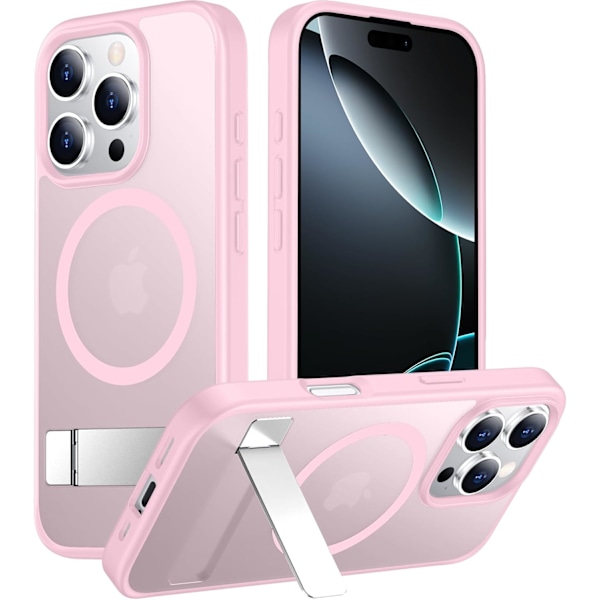 Magnetiskt kompatibel med iPhone 16 Pro Max-fodral, [Inbyggt osynligt stativ][Kompatibelt med MagSafe] [Militärklass stöttåligt] Smalt genomskinligt Pink for iPhone 16 Pro Max 6.9"