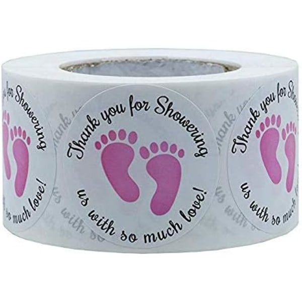 Könsneutrala baby shower ，Tack för att du gav oss så mycket kärlek Runda etiketter Rosa Baby Footprint-dekaler,