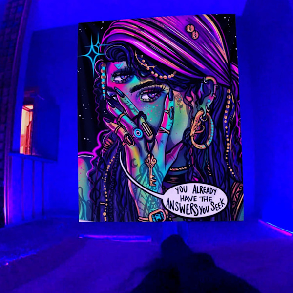 Hippie seinävaate Trippy Cool Girl Art Mysteerinen seinävaate Teini-ikäinen tyttö ja poika Seinävaatteet makuuhuoneen asuntolaan Kotiin（90*120cm）-F163