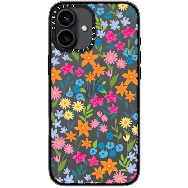 Kompakti iPhone 16 Pro Max -kuori [Kevyt / 1,2 m 2X sotilastason pudotussuoja / Ohut] - Kirsikat - Kirkas Musta Bright Spring Flowers iPhone 16 Plus