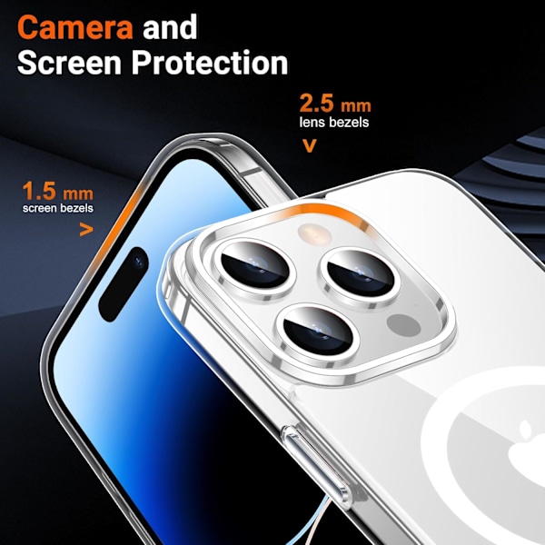 Magneettinen iPhone 16 Pro Max -kotelo, [Sisäänrakennettu näkymätön jalusta][Yhteensopiva MagSafe-tekniikan kanssa] [Sotilastason iskunkestävä] Ohut läpikuultava Clear-Stand iPhone 14 Pro