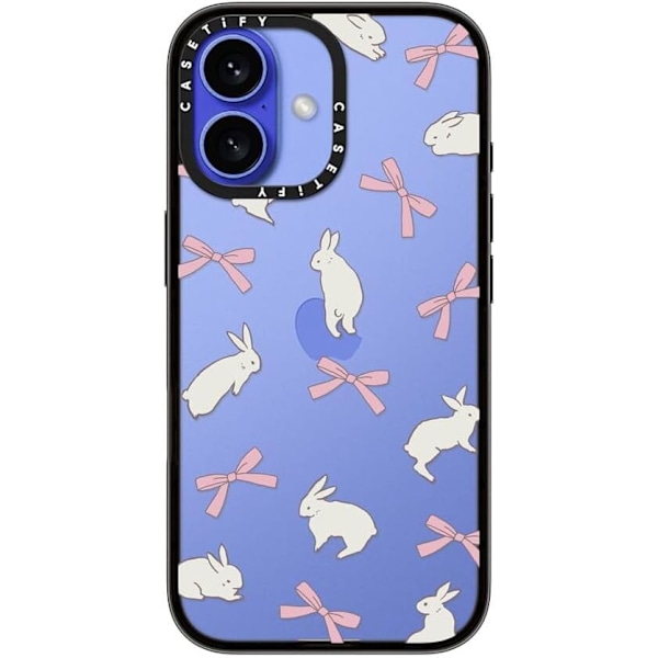 Kompakt iPhone 16 Pro Max Deksel [Lettvekt / 1,2 m 2X Militær Grad Fallbeskyttelse/Slank] - Kirsebær - Klar Svart Rabbit Ribbon iPhone 16