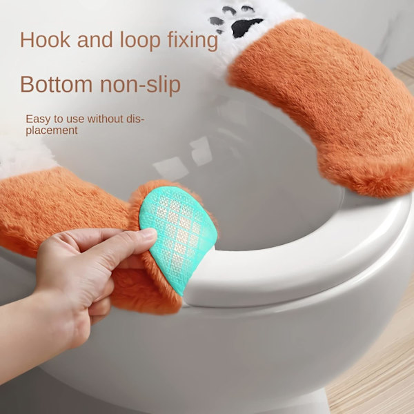 2 stk. plys toilet sædebetræk - Toilet sædebetræk skridsikkert, blødt, behageligt, vaskbart, nem installation.（Grå + Orange）