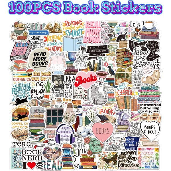 100 st Bokklistermärken, Love Reading Book Stickers för , Vinyl Vattentät Bookish Book Lover Stickers för bokälskare Presenter Vattenflaska Telefondekaler