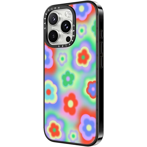 Kompakt iPhone 16 Pro Max Deksel [Lettvekt / 1,2 m 2X Militær Grad Fallbeskyttelse/Slank] - Kirsebær - Klar Svart Acid Flowers iPhone 16 Pro
