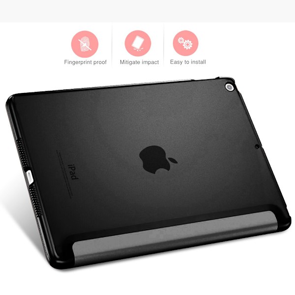 Ultratunt smartfodral med gummerat flexibelt TPU-bakskydd, automatisk viloläge/väckning och visnings-/typstativ för iPad Mini 5 – helsvart