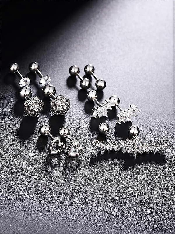 6 par øredobber i rustfritt stål Tragus brusk øredobber Labret Studs Barbell leppe nese kroppspiercing for menn kvinner ornament