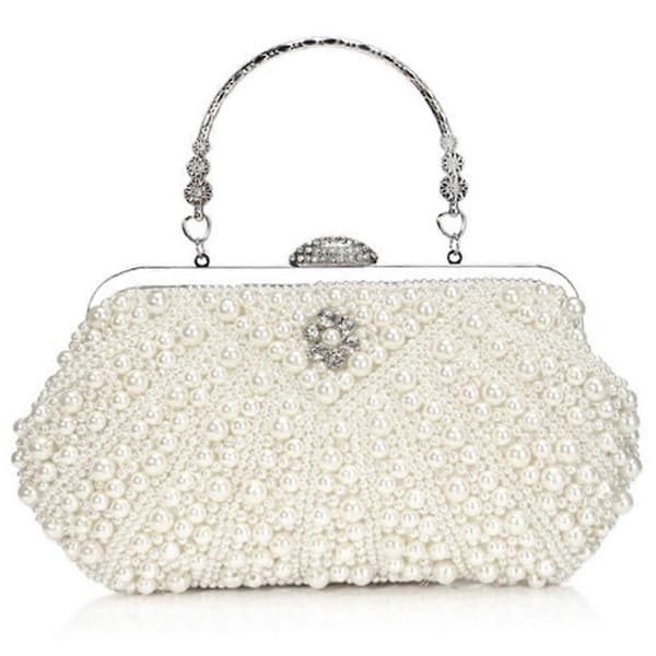 Dame Perle Clutch Tasker Aftentaske Pung Håndtaske til Bryllup Kædetaske til Middagsselskab