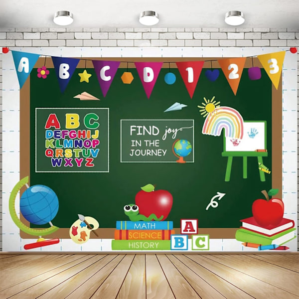 Takaisin kouluun -tausta Opiskelijoiden muotokuva Tausta ABC-kirjaimet Liitutaulu Maapallo Juhlataustat Koulun kotiinpaluu Valokuva, 7x5ft