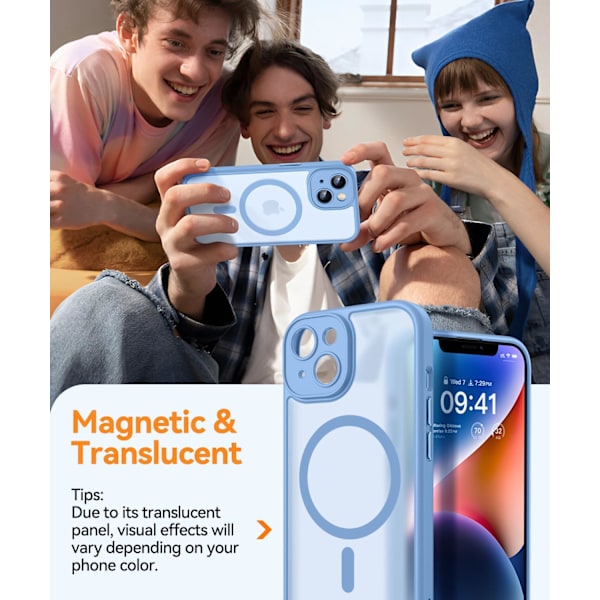 Magneettinen suojakotelo iPhone 16 Pro Max -puhelimelle täydellä kamerasuojauksella [Yhteensopiva Magsafen kanssa] [Läpikuultava matta] Suojaava puhelinkotelo, Hot Pink Light Blue iPhone 14