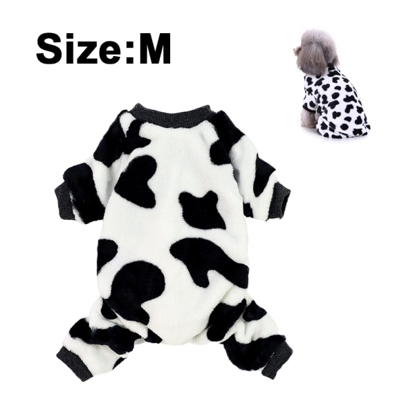 Bedårende mælkeko kæledyr hundetøj til små hunderacer behagelige fløjl vinter pyjamas frakke jumpsuit-M