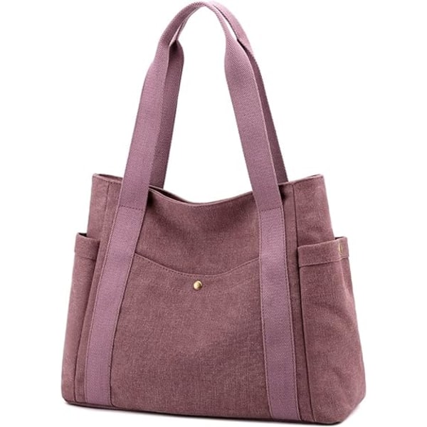 Women's Canvas Tote Handbags Multi-pocket Retro Casual Shoulder Bag Top Handle Satchel Tote Purse